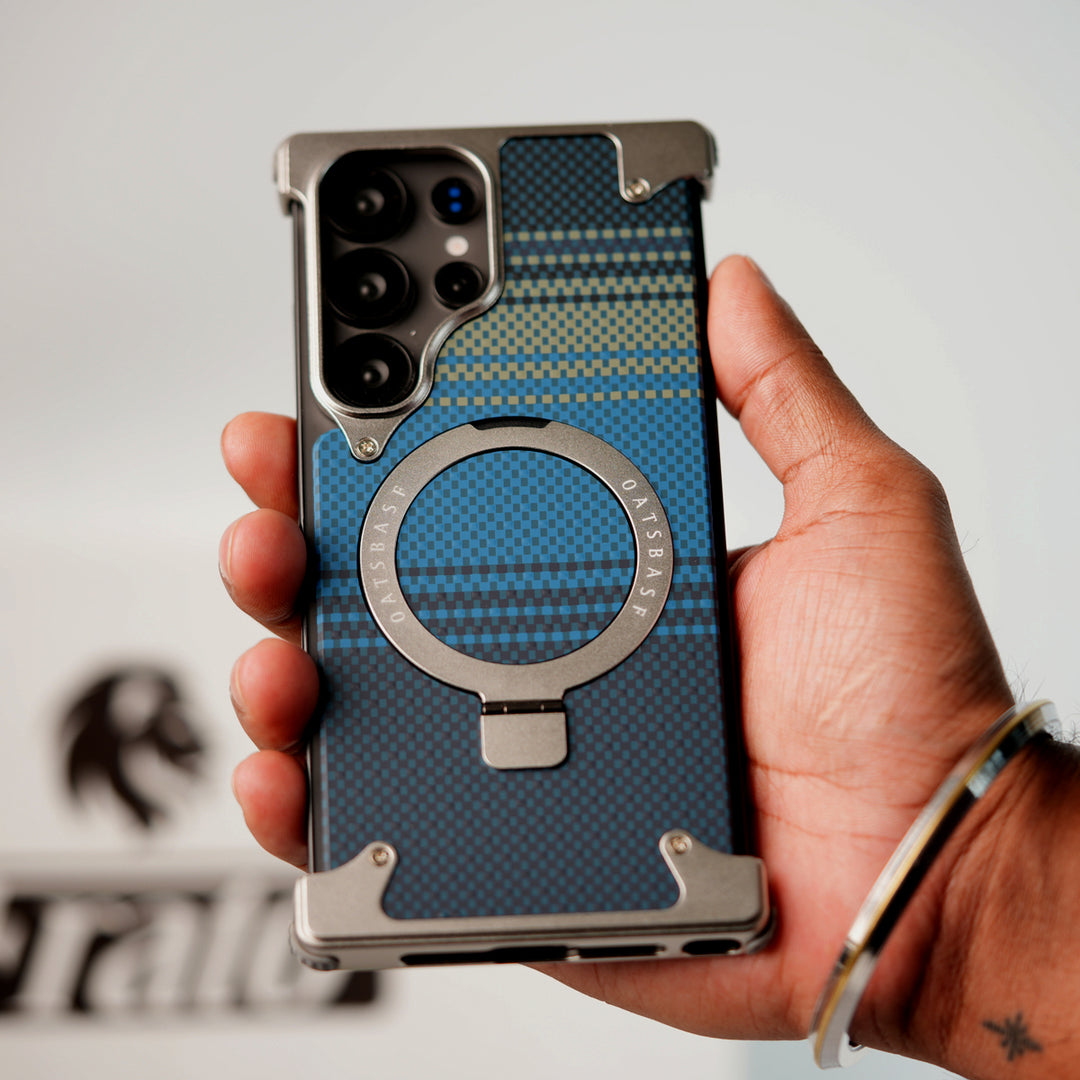 Samsung Galaxy Ultra Series Kevlar Fiber Texture Frameless Metal Kickstand Case