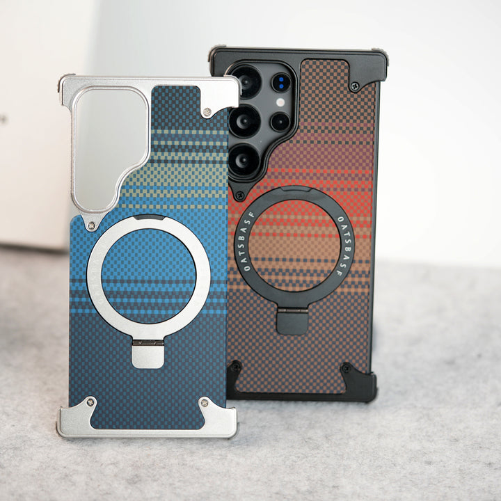 Samsung Galaxy Ultra Series Kevlar Fiber Texture Frameless Metal Kickstand Case