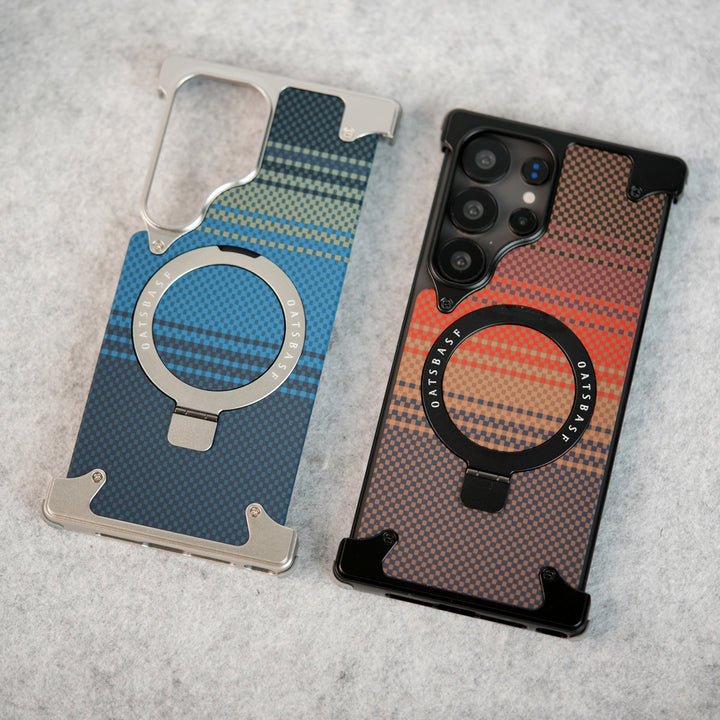 Samsung Galaxy Ultra Series Kevlar Fiber Texture Frameless Metal Kickstand Case