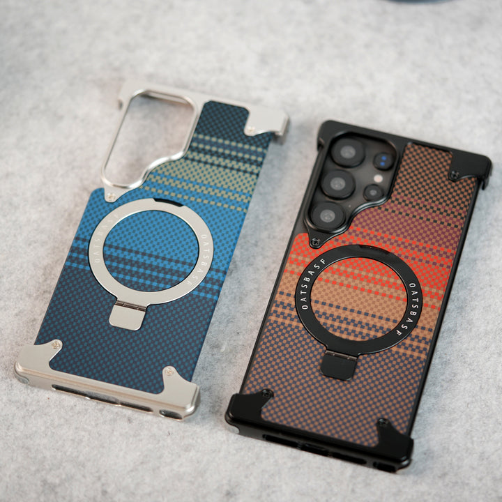 Samsung Galaxy Ultra Series Kevlar Fiber Texture Frameless Metal Kickstand Case