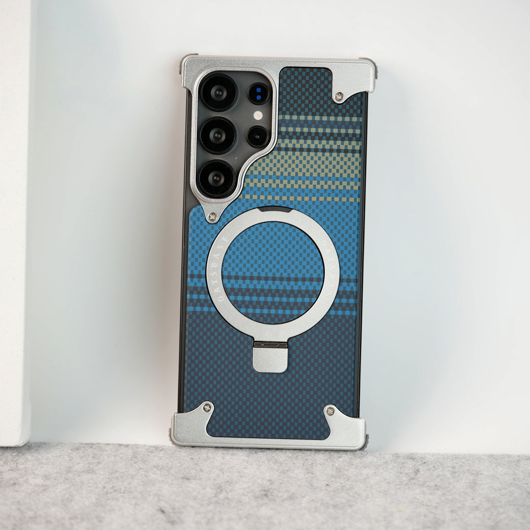 Samsung Galaxy Ultra Series Kevlar Fiber Texture Frameless Metal Kickstand Case