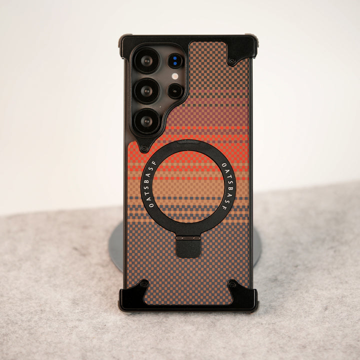 Samsung Galaxy Ultra Series Kevlar Fiber Texture Frameless Metal Kickstand Case