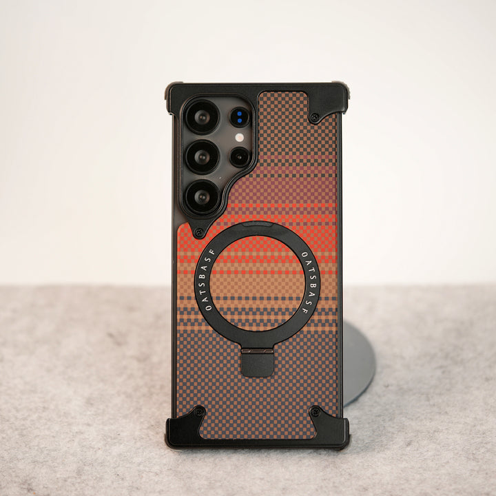 Samsung Galaxy Ultra Series Kevlar Fiber Texture Frameless Metal Kickstand Case