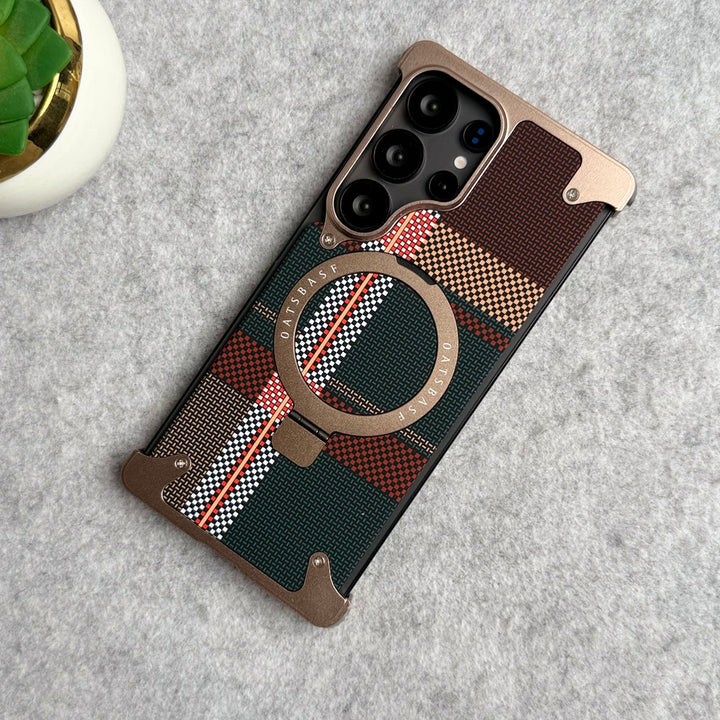 Samsung Galaxy Ultra Series Kevlar Fiber Texture Frameless Metal Kickstand Case