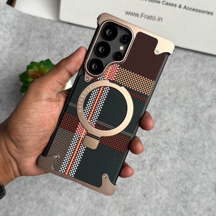 Samsung Galaxy Ultra Series Kevlar Fiber Texture Frameless Metal Kickstand Case