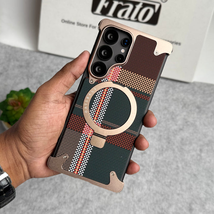 Samsung Galaxy Ultra Series Kevlar Fiber Texture Frameless Metal Kickstand Case