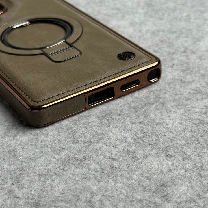 Samsung Galaxy Ultra Series PU Leather Chrome Side Case With Ring Metal Stand