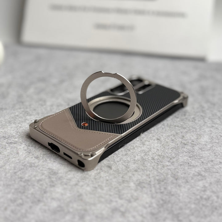 Samsung Galaxy Ultra Series Premium Carbon Leather Aluminium Metal Snap On Rotating Stand case