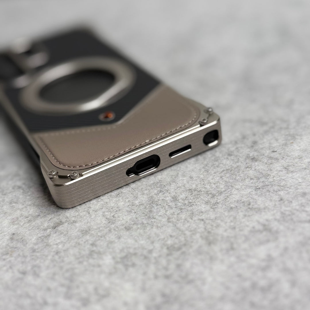 Samsung Galaxy Ultra Series Premium Carbon Leather Aluminium Metal Snap On Rotating Stand case