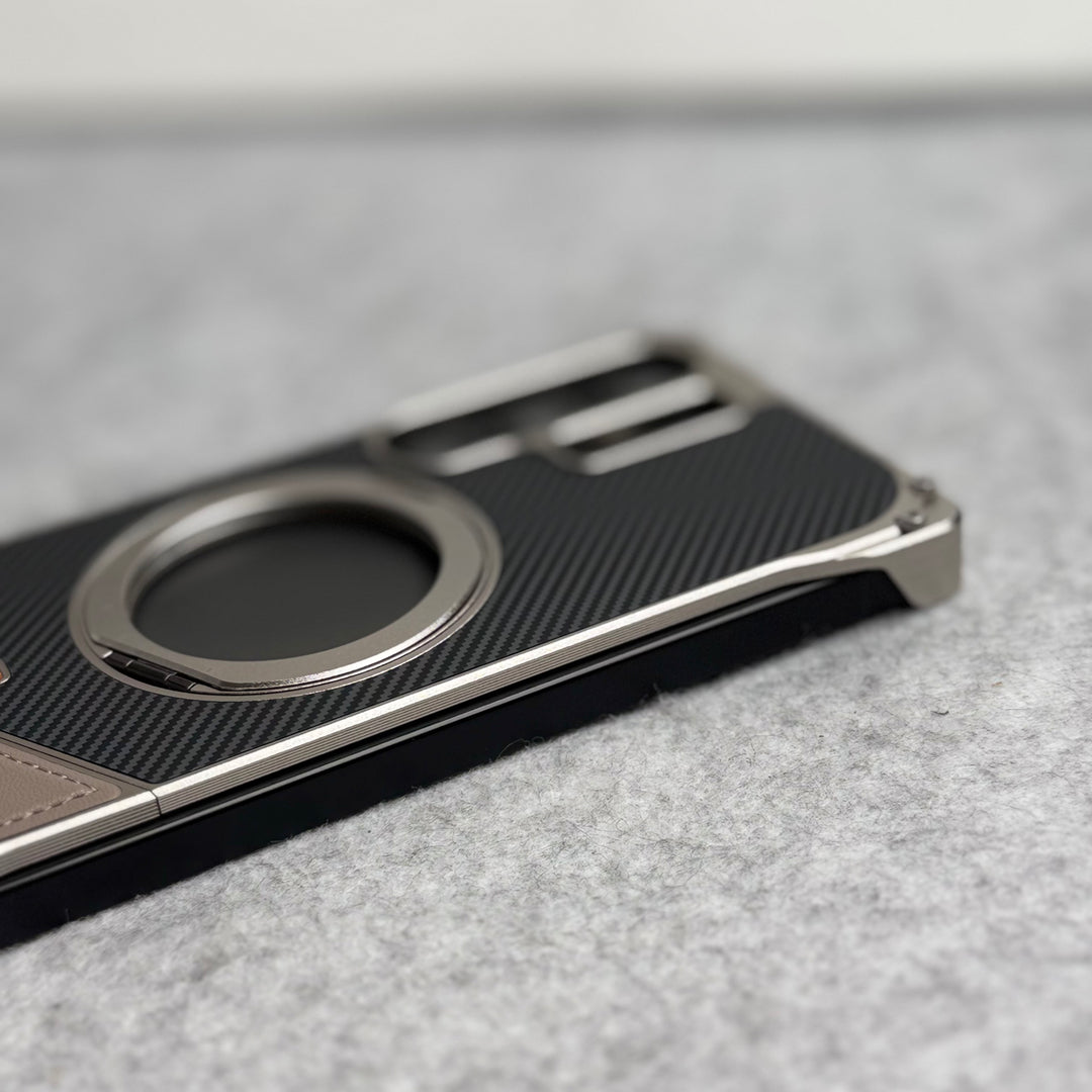 Samsung Galaxy Ultra Series Premium Carbon Leather Aluminium Metal Snap On Rotating Stand case