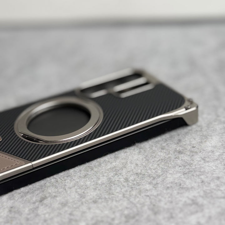 Samsung Galaxy Ultra Series Premium Carbon Leather Aluminium Metal Snap On Rotating Stand case