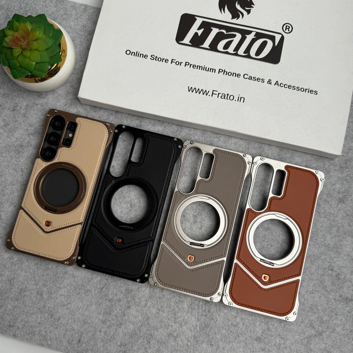 Samsung Galaxy Ultra Series Premium Leather Aluminium Metal Snap On Rotating Stand case