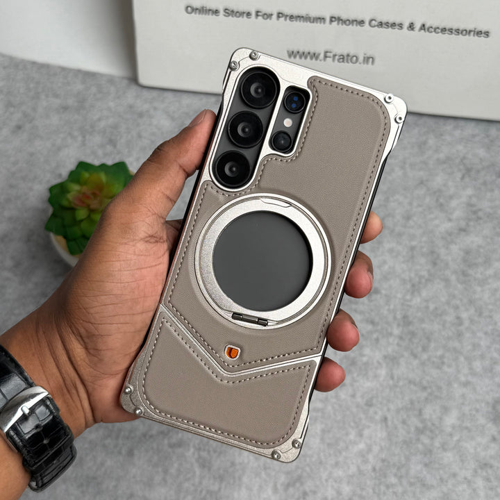 Samsung Galaxy Ultra Series Premium Leather Aluminium Metal Snap On Rotating Stand case