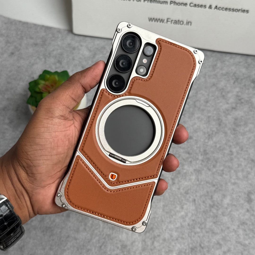Samsung Galaxy Ultra Series Premium Leather Aluminium Metal Snap On Rotating Stand case