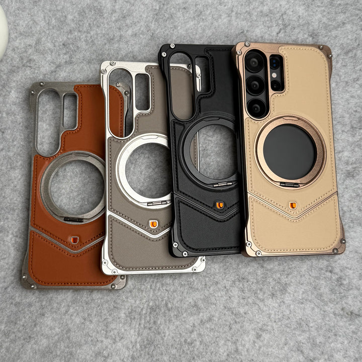 Samsung Galaxy Ultra Series Premium Leather Aluminium Metal Snap On Rotating Stand case