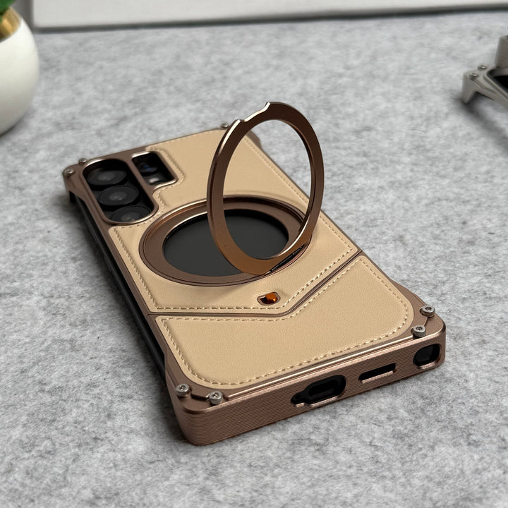 Samsung Galaxy Ultra Series Premium Leather Aluminium Metal Snap On Rotating Stand case
