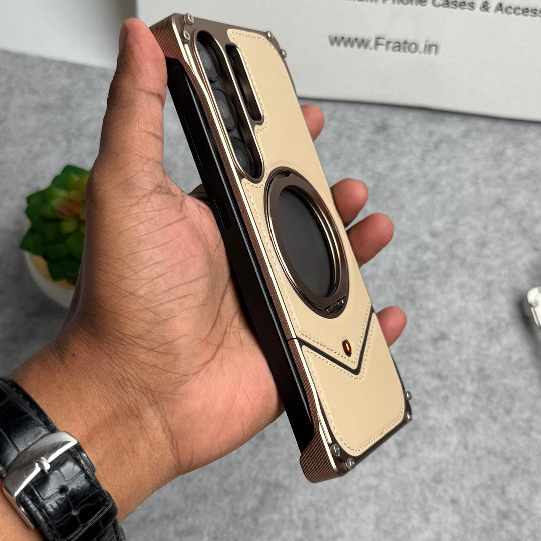 Samsung Galaxy Ultra Series Premium Leather Aluminium Metal Snap On Rotating Stand case