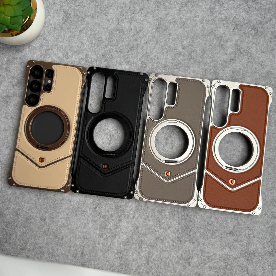 Samsung Galaxy Ultra Series Premium Leather Aluminium Metal Snap On Rotating Stand case