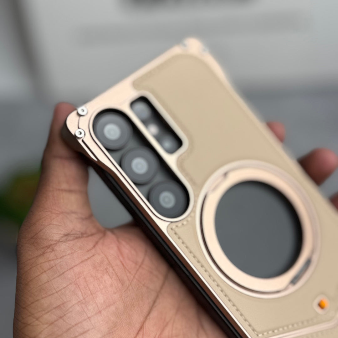 Samsung Galaxy Ultra Series Premium Leather Aluminium Metal Snap On Rotating Stand case