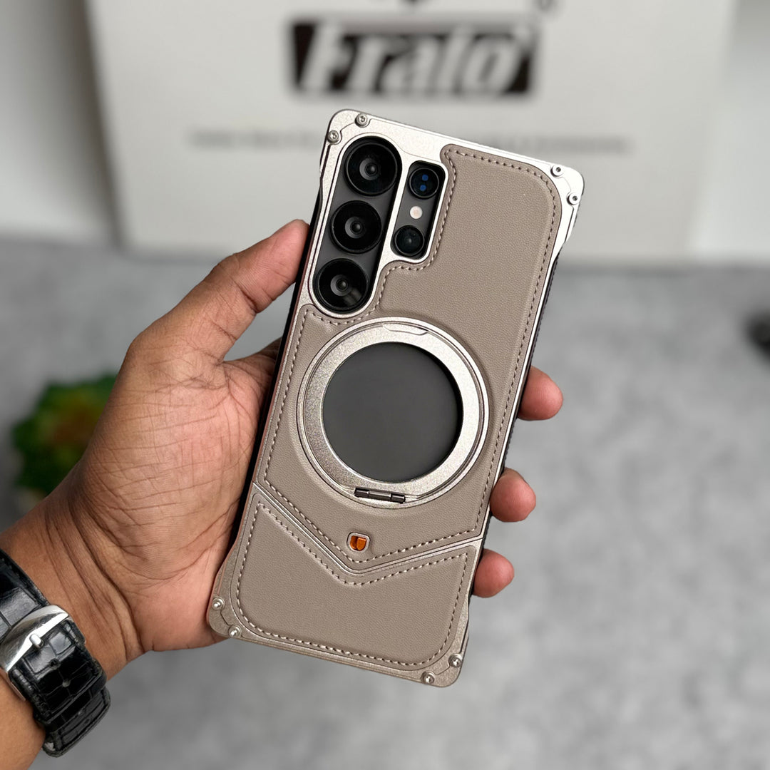 Samsung Galaxy Ultra Series Premium Leather Aluminium Metal Snap On Rotating Stand case