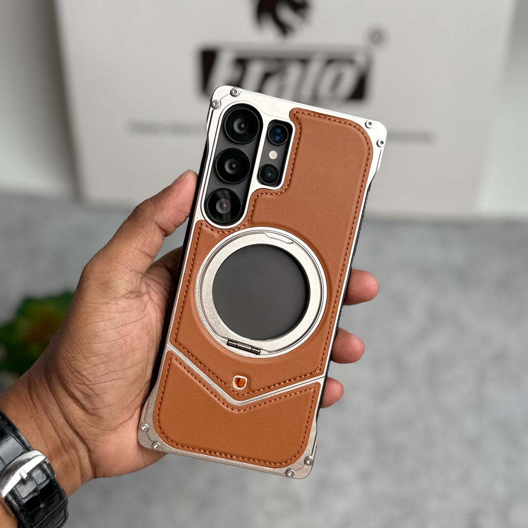 Samsung Galaxy Ultra Series Premium Leather Aluminium Metal Snap On Rotating Stand case
