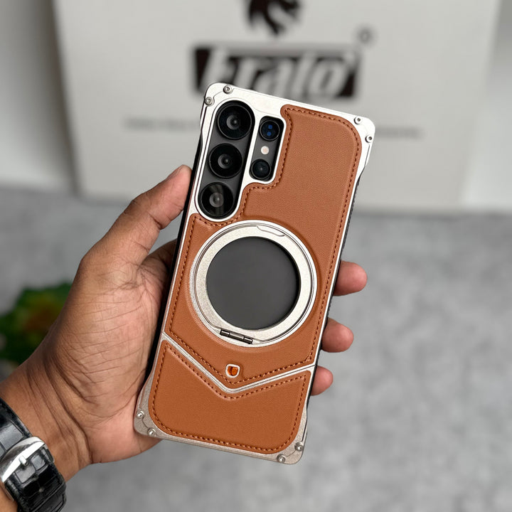 Samsung Galaxy Ultra Series Premium Leather Aluminium Metal Snap On Rotating Stand case