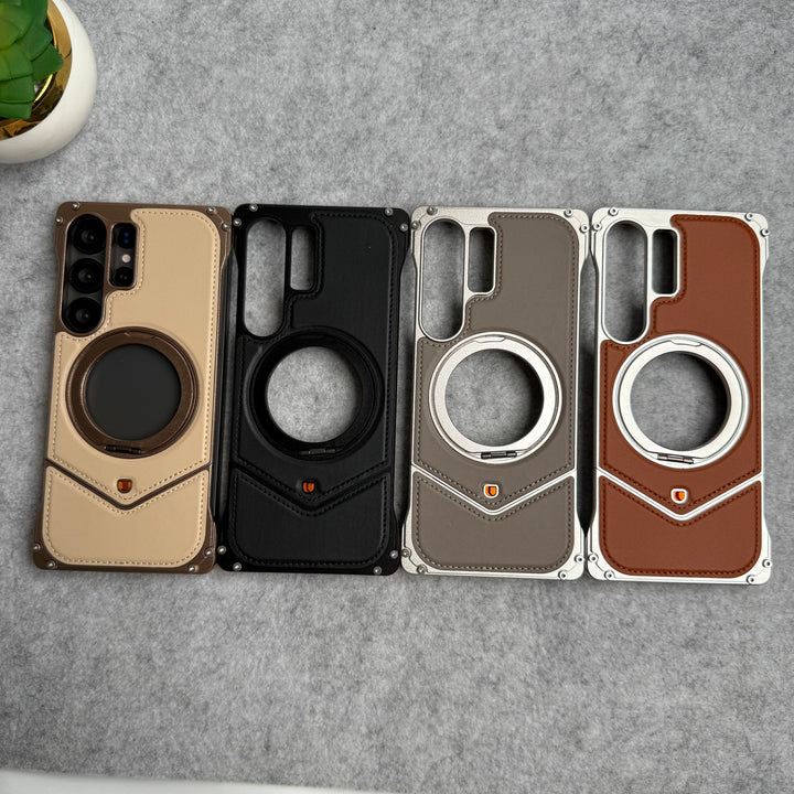 Samsung Galaxy Ultra Series Premium Leather Aluminium Metal Snap On Rotating Stand case