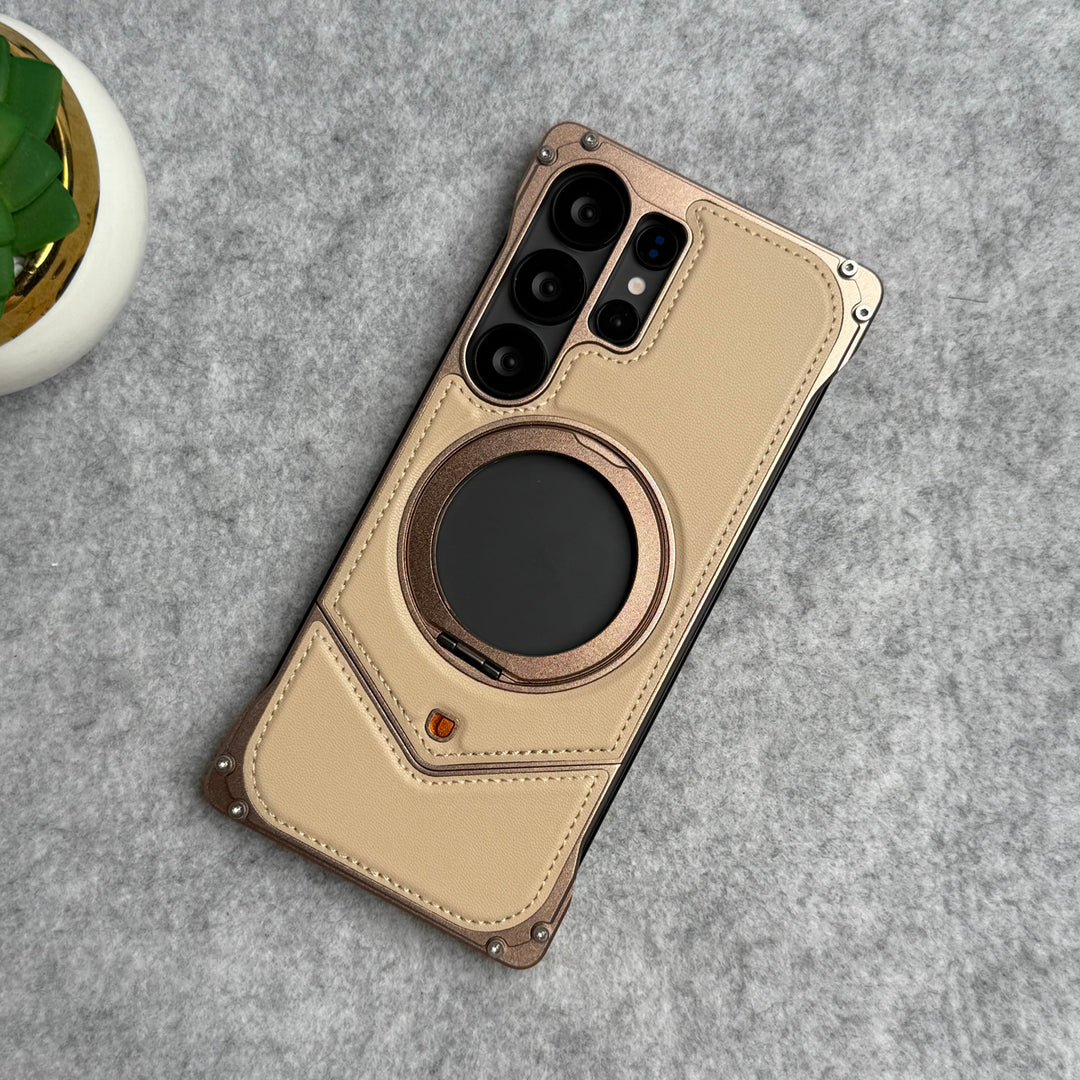 Samsung Galaxy Ultra Series Premium Leather Aluminium Metal Snap On Rotating Stand case