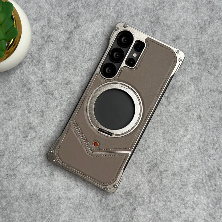 Samsung Galaxy Ultra Series Premium Leather Aluminium Metal Snap On Rotating Stand case