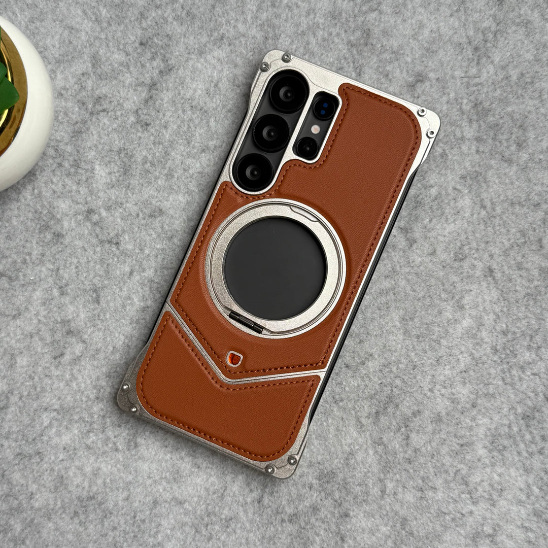 Samsung Galaxy Ultra Series Premium Leather Aluminium Metal Snap On Rotating Stand case