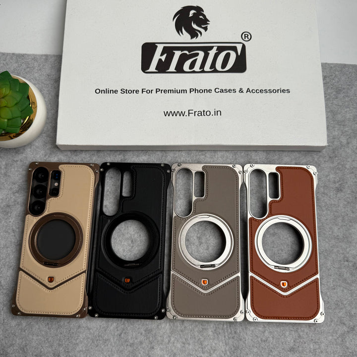 Samsung Galaxy Ultra Series Premium Leather Aluminium Metal Snap On Rotating Stand case