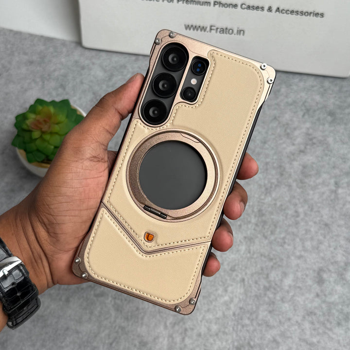 Samsung Galaxy Ultra Series Premium Leather Aluminium Metal Snap On Rotating Stand case