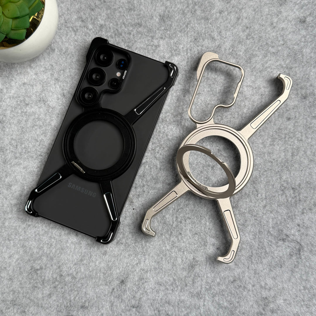 Samsung Galaxy Ultra Series X Shape Aluminum Metal Rotating Kickstand Frameless Design Magsafe Case
