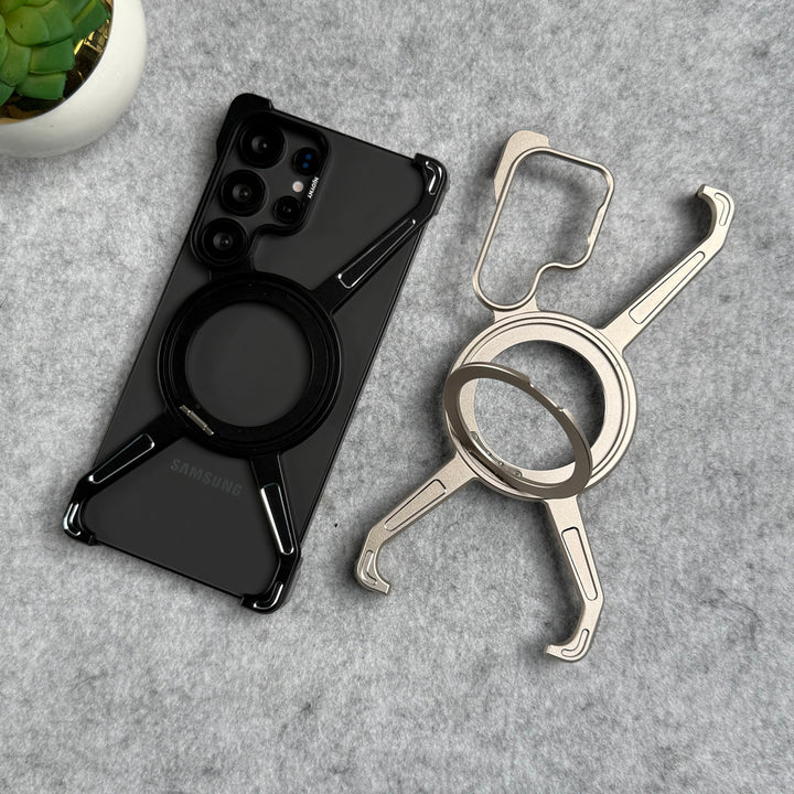 Samsung Galaxy Ultra Series X Shape Aluminum Metal Rotating Kickstand Frameless Design Magsafe Case