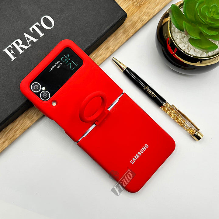 Samsung Galaxy Z Flip 4 Soft Liquid Silicone Case Cover With Ring Holder