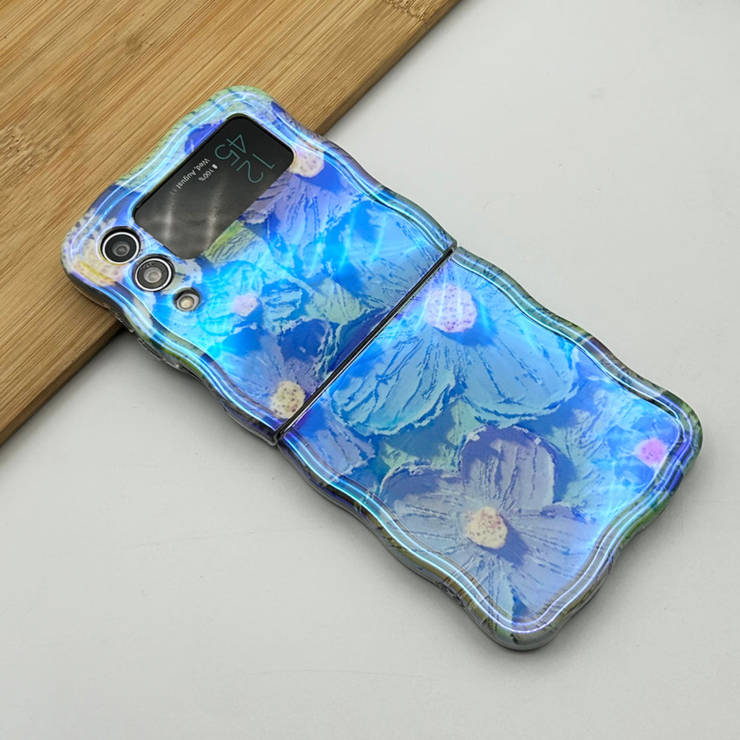 Samsung Galaxy Z Flip 4 Wavy Design Floral Print Glossy Back Case Cover