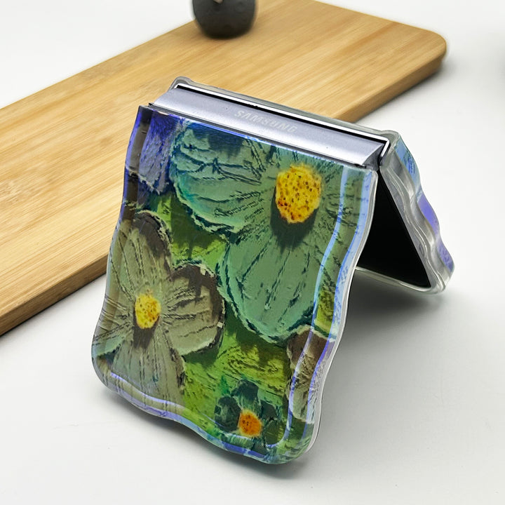 Samsung Galaxy Z Flip 4 Wavy Design Floral Print Glossy Back Case Cover