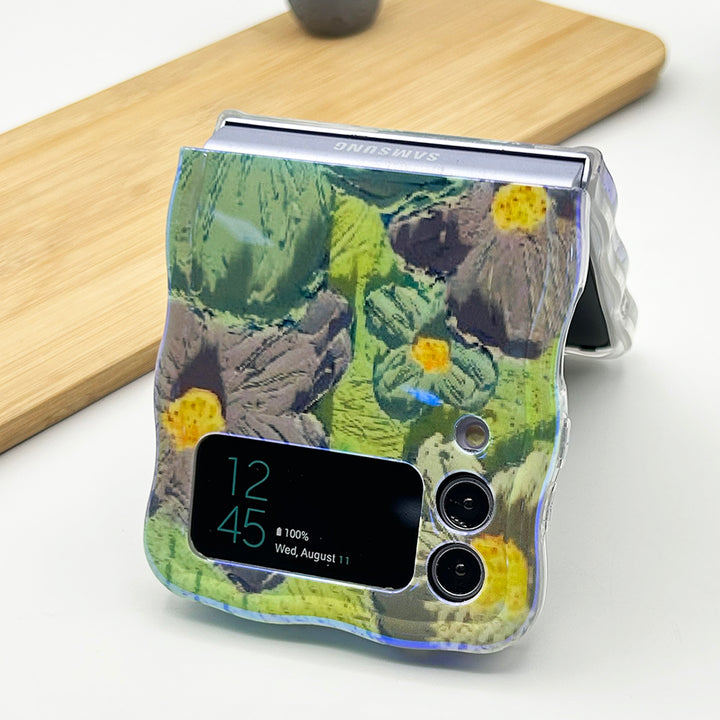 Samsung Galaxy Z Flip 4 Wavy Design Floral Print Glossy Back Case Cover