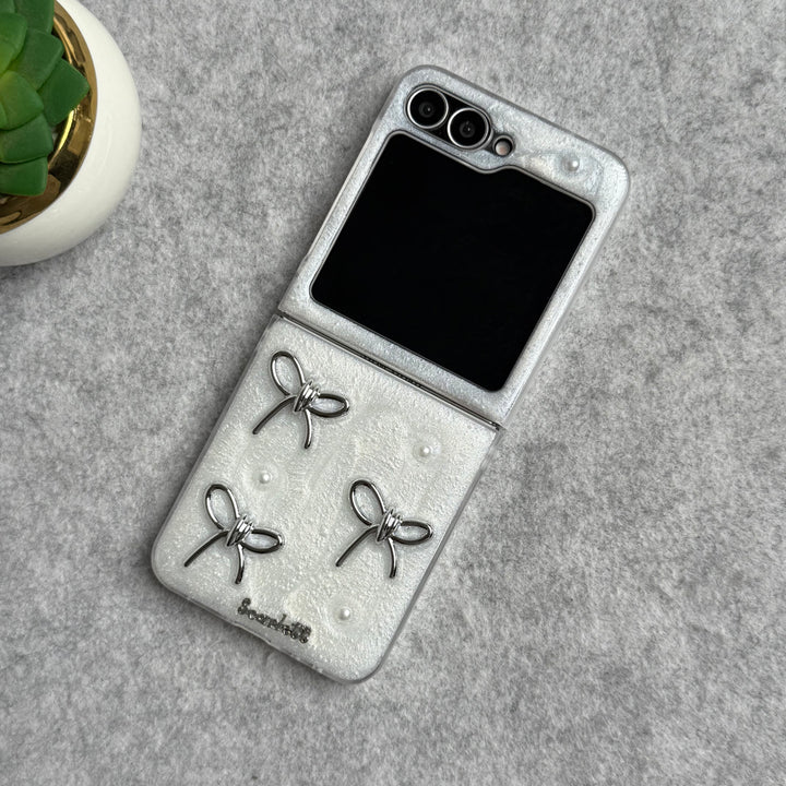 Samsung Galaxy Z Flip 6 3D Silver Bow Knot Case Cover