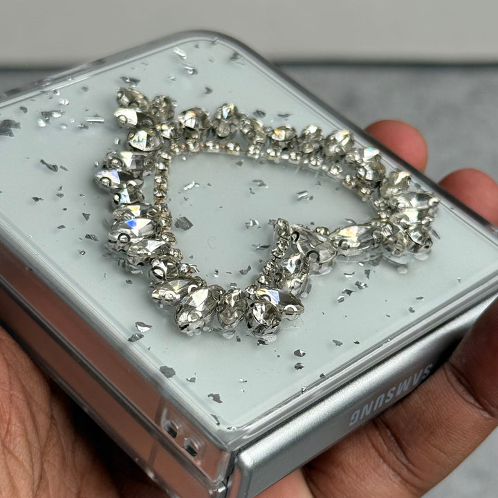 Samsung Galaxy Z Flip 6 3D Silver Rhinestone Heart Case Cover