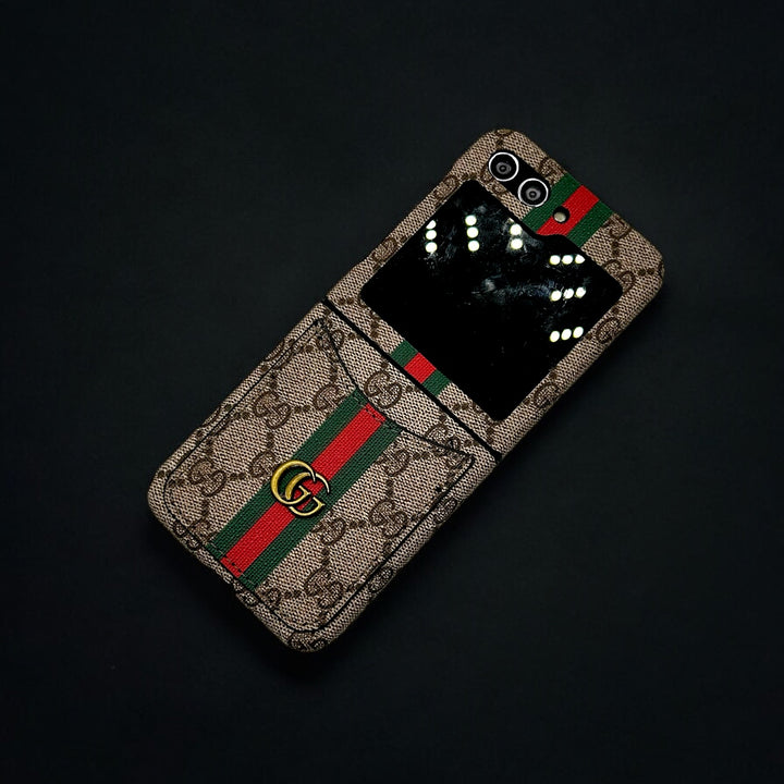 Samsung Galaxy Z Flip 6 Premium Luxury GG Card Holder Leather Case Cover