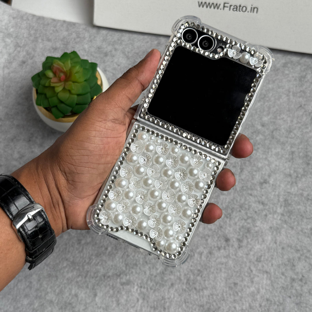 Samsung Galaxy Z Flip 6 Small Pearl Flower Style Case Cover