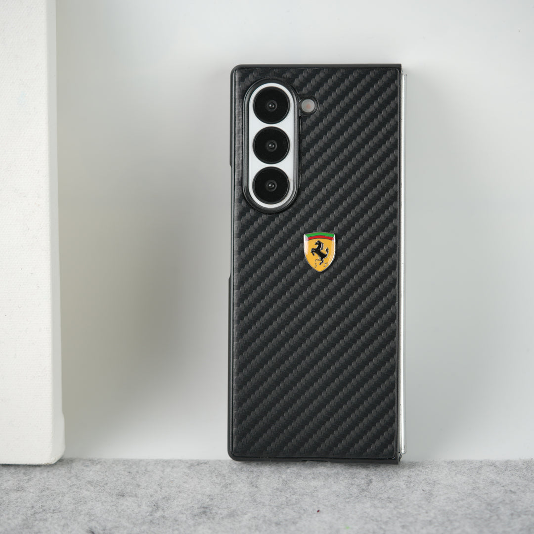 Samsung Galaxy Z Fold 5 FR Sports Car Logo Carbon Fiber Texture Case Cover