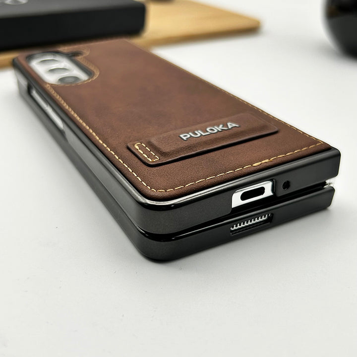 Samsung Galaxy Z Fold 5 Fall Proof Side Stitch Leather Case Cover