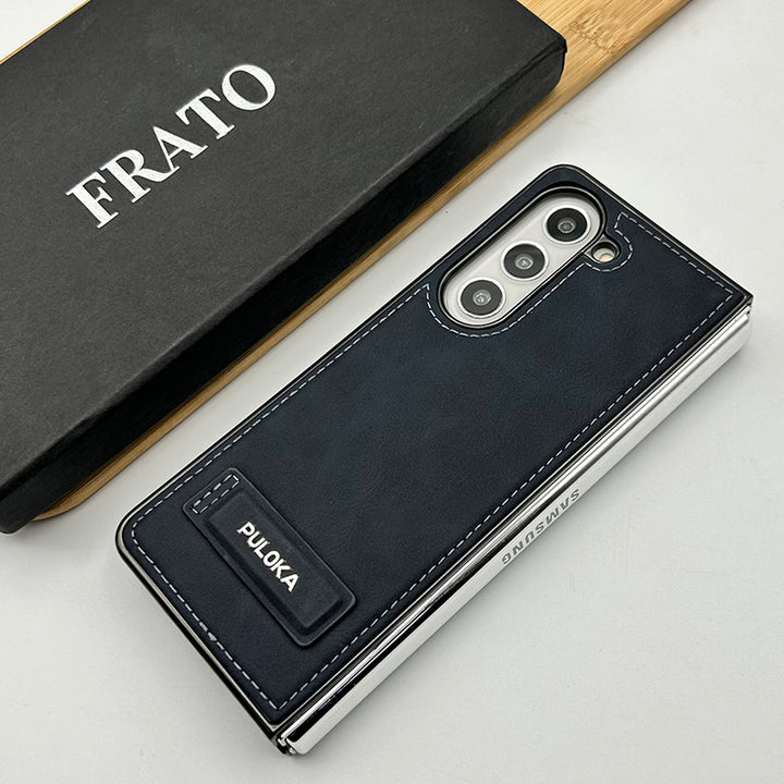 Samsung Galaxy Z Fold 5 Fall Proof Side Stitch Leather Case Cover
