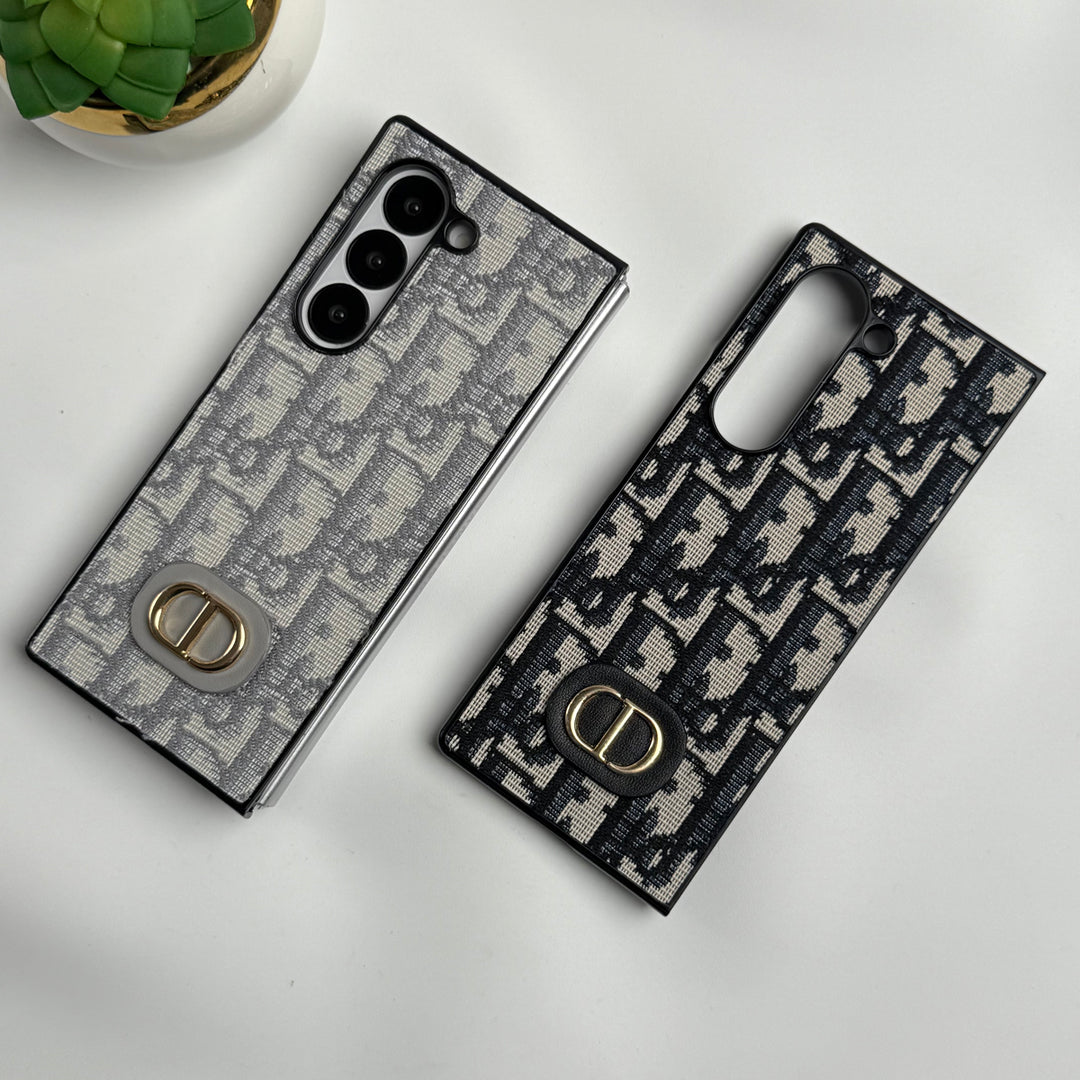 Samsung Galaxy Z Fold 5 Luxury Brand CD Embroidery Case Cover