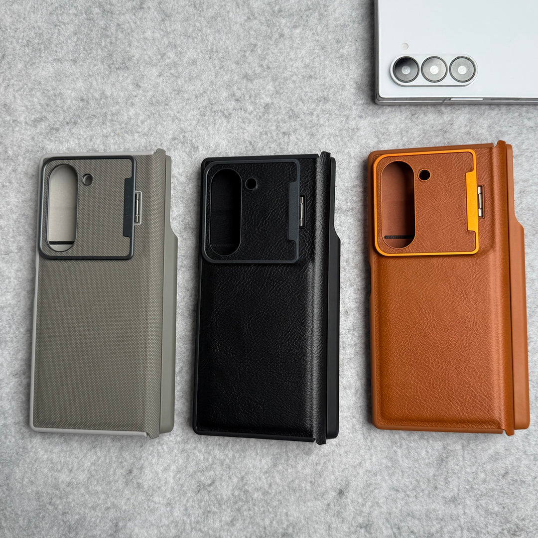 Samsung Galaxy Z Fold 5 Premium Leather Textured Flip Case with Metal Kick Stand Cover