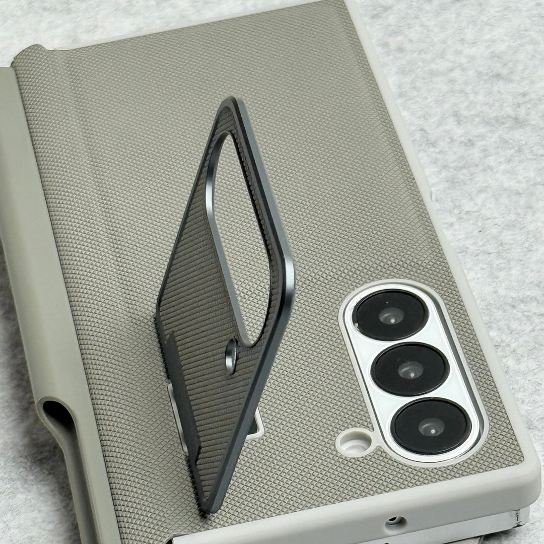 Samsung Galaxy Z Fold 5 Premium Leather Textured Flip Case with Metal Kick Stand Cover