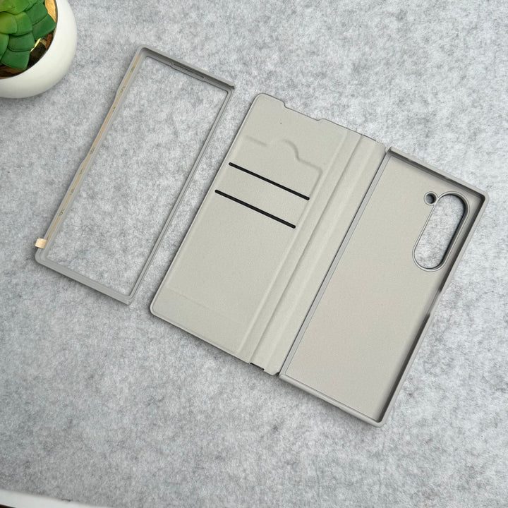 Samsung Galaxy Z Fold 5 Premium Leather Textured Flip Case with Metal Kick Stand Cover