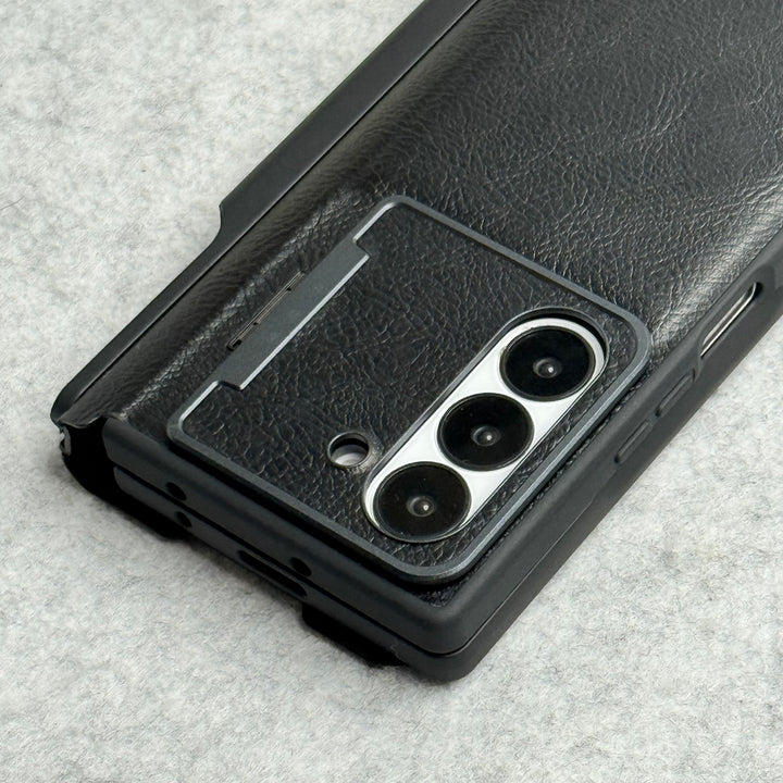 Samsung Galaxy Z Fold 5 Premium Leather Textured Flip Case with Metal Kick Stand Cover